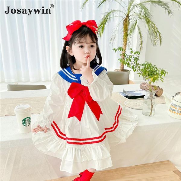 

summer spring dress for girls baby long sleeve wedding girl lolita sailor collar bow student princess party vestidos girl's dresses, Red;yellow