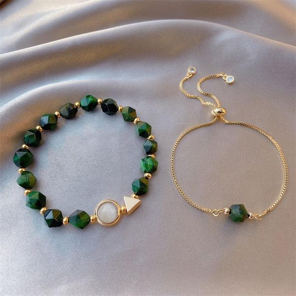 

link, chain simple green bracelet female korean version tiger eye stone personality 2 pieces of fashion design ad, Black