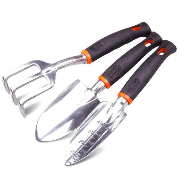 

3pcs garden tool set, stainless steel heavy gardening kit with soft rubber non-slip handle