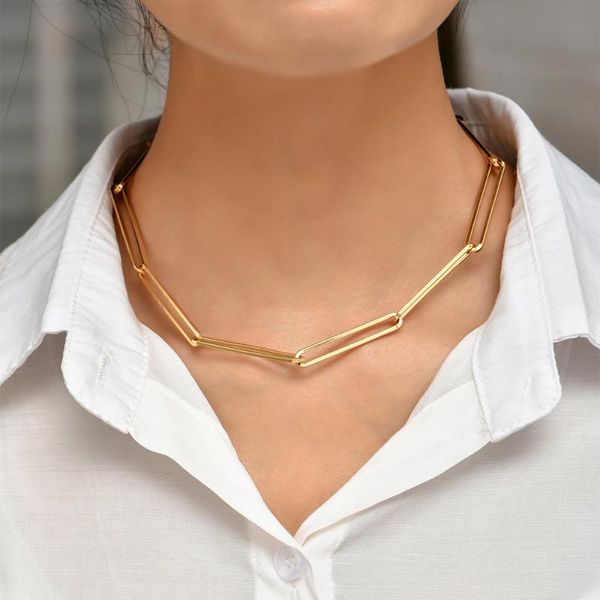 

chains 2021 fashion geometric link chain choker necklace for women trendy gold color metal long jewelry accessories, Silver