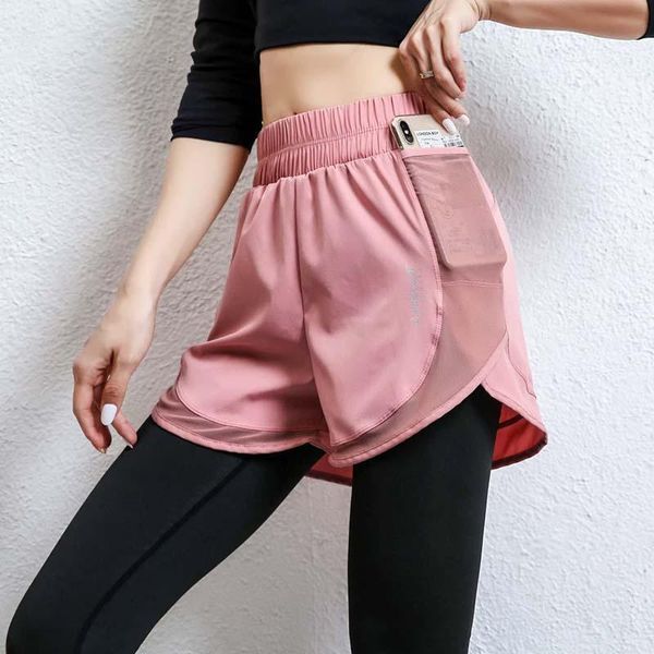 

yoga outfit double layers women pants sport workout tights fitness running jogging gym high waist side with phone pocket leggings