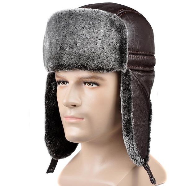 

berets winter genuine leather faux fur bomber hat for man male cold outdoor ear-cap warm ride motocycling russian caps, Blue;gray