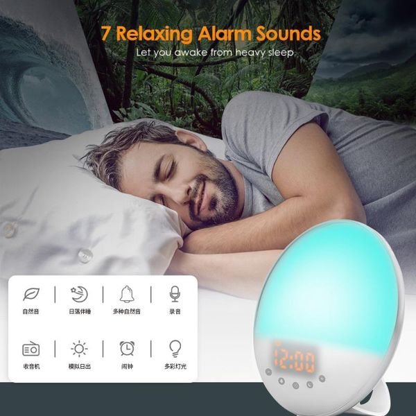 

desk & table clocks intelligent dual alarm clock simulated sunrise wakeup led scene light bedside night lamp electronic