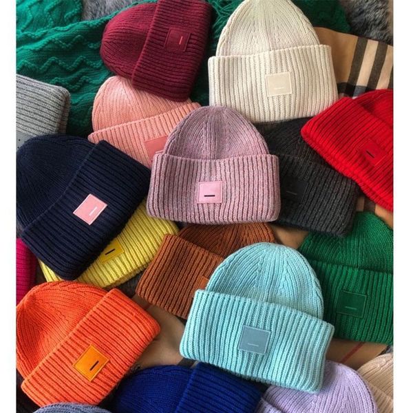 

square brand wool extra thick knitted hat women's winter warm woolen men's and couple beanie fashion, Blue;gray