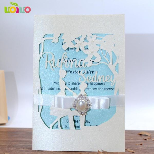 

greeting cards diy 25set customize inc258 bride groom laser cut wedding invitation card+tied bow+brooch rhinestone+printing card+envelope se