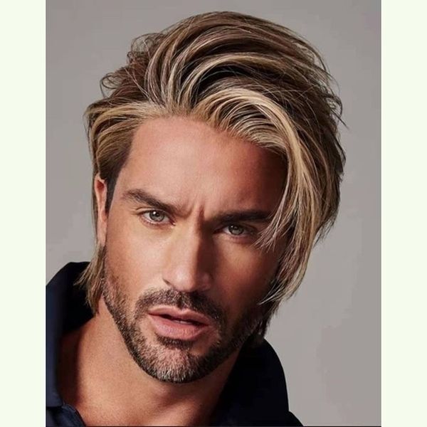 

brown partial anti men's warping short hair fashion men's wig, Black