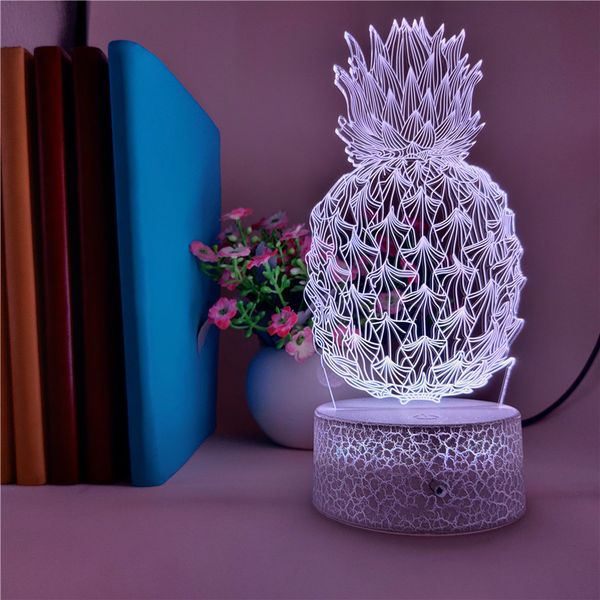

3d night light led nightlight lovely pineapple home decor illusion lamp with black/crack base