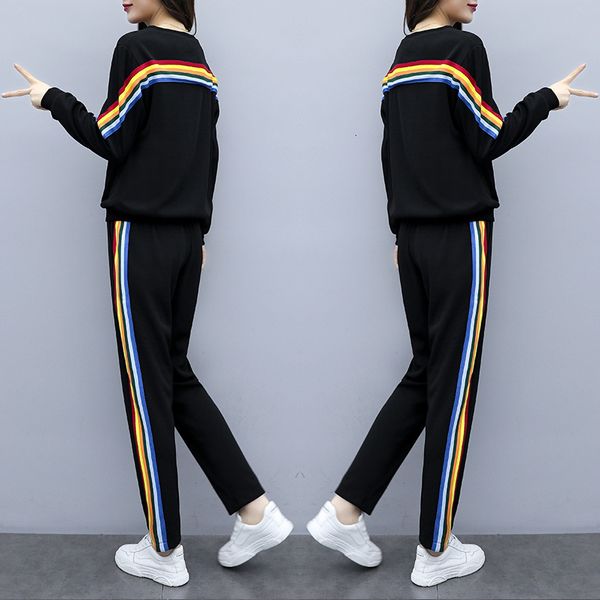 

female big plus size 4xl sport suit part and pants two pieces sportwear training set combining running stripe outfit 2021 autumn cloth s, Gray