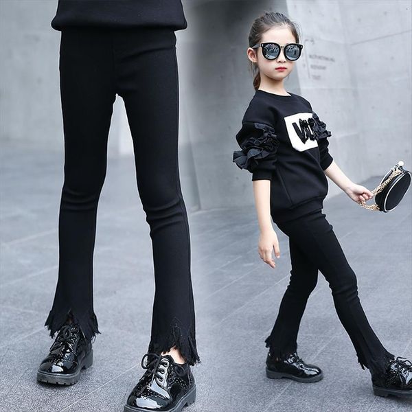 

girls flare pant winter and autumn fashion casual thickening plus velvet girl tassels bell bottoms trousers, Blue