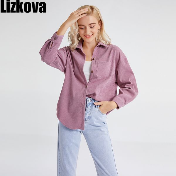 

lizkova pink corduroy blouse women 2021 vintage long sleeve shirt spring blusas mujer harajuku 8867 210301, White