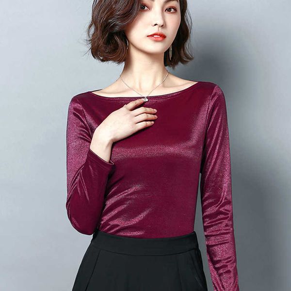 

korean silk blouse solid satin blouse shirt plus size long sleeve slash neck blusas mujer de moda 210604, White