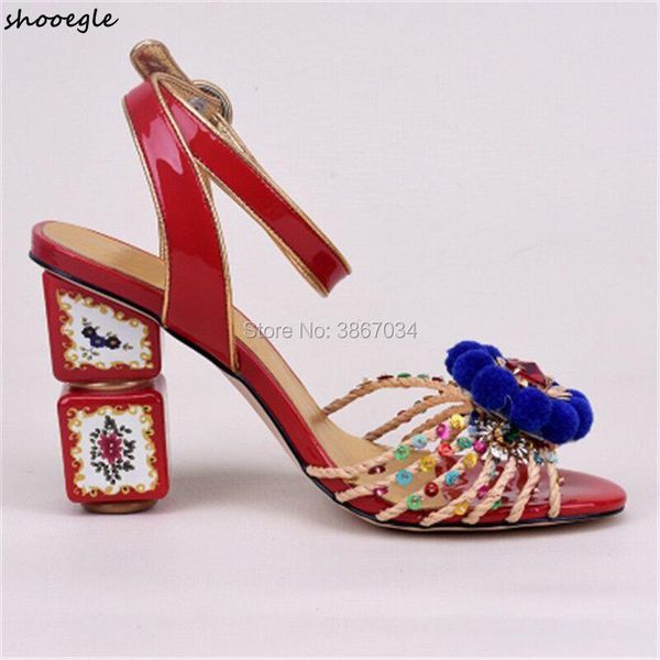 

dress shoes shooegle wedding women pom sandals block strange high heels gladiator bohemia sandles party, Black