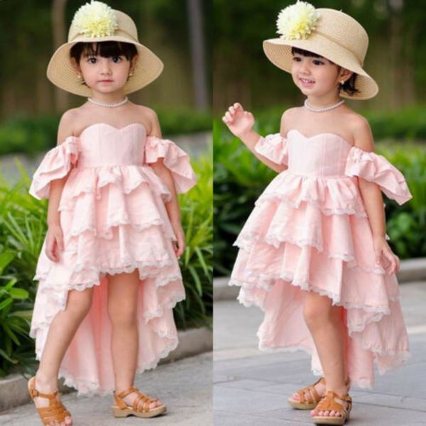 BRITÂNICO Crianças Crianças Baby Girl Summer Off Shoulder Lace Party Pageant Dress Sundress Q0716