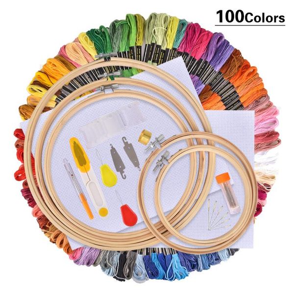 

50/100 colors thread embroidery needle set punch cross stitching knitting kit with tweezer women mom gift diy sewing accessories, Black