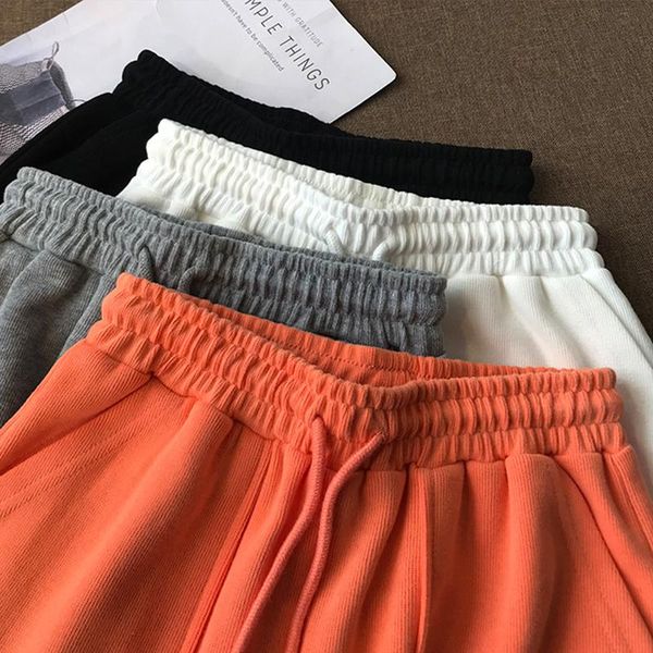 

women's shorts summer high waist wide leg short pants women black knee length drawstring n pure cotton casual loose holiday trousers, White;black
