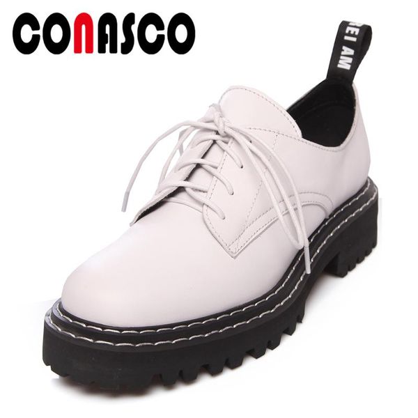 

dress shoes conasco classic genuine leather retro women pumps thick heels spring autumn platform cross-tied office casual woman, Black
