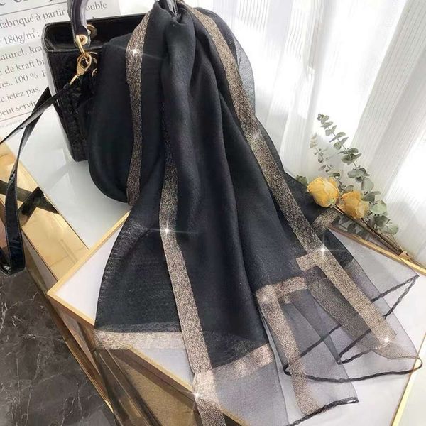 

thin shawl, feminine temperament, long spring and autumn style, fashionable, versatile, gauze scarf, mulberry silk, Blue;black