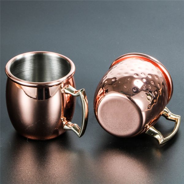 60ml 2oz Mini Moscow Mule Mug Hammered Shot Bicchiere da vino Bicchiere da cocktail placcato in rame Bicchiere da whisky Bicchiere da caffè Bar Bicchieri Acciaio inossidabile 18/8