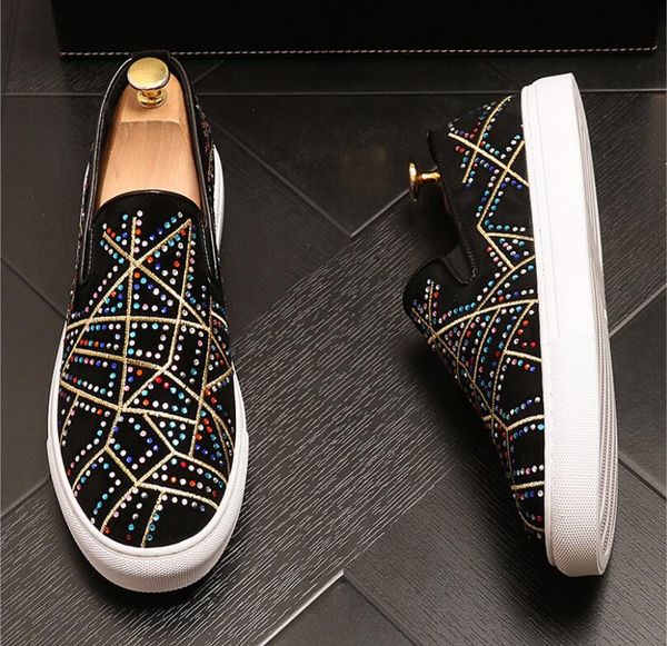 

new luxury dandelion spikes flat leather shoes fashion men embroidery loafer dress shoes smoking slipper casual shoe, Black