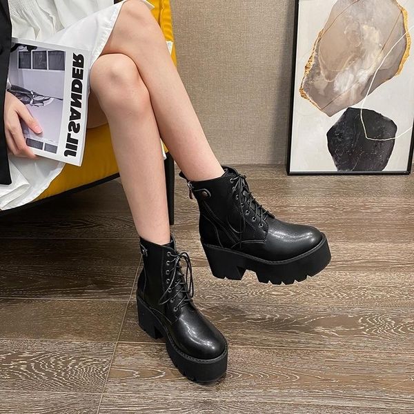 

dress shoes 2021 korean fashion boots high heel thick round head women's, Black