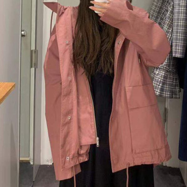 

2021 new trincheira das mulheres do outono inverno capuz cor slida dupla camada de cordo zipper botes casaco feminino com bolsos di7f, Tan;black