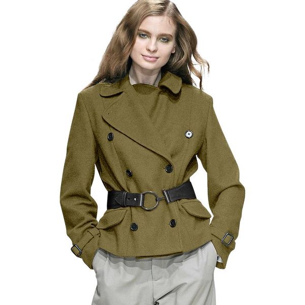 

women's wool & blends european fashion spring coat women outwear 2021 autumn retro woolen womens small belted casaco feminino woman jac, Black