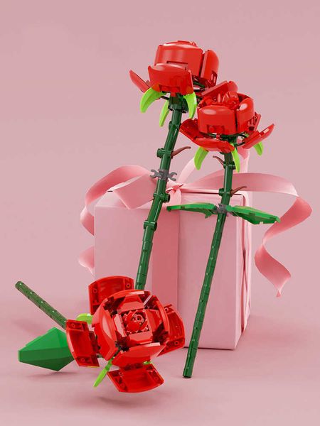 3 Rosas de buquê Modelo de flor criativa bloco de construção flor brinquedos namorados / dia do professor presente brinquedos presente de aniversário q0823