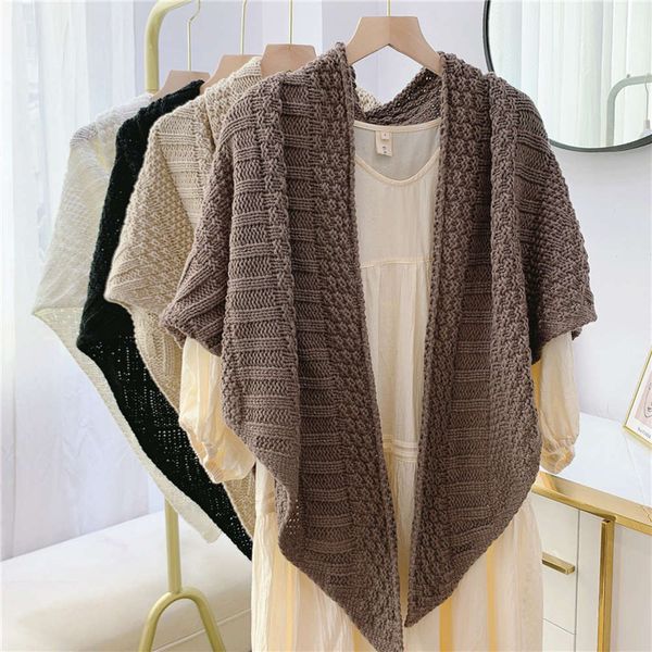 

korean knitted wool triangle scarf for women's winter thickened warm shawl and dual-purpose collar in autumn, Blue;gray