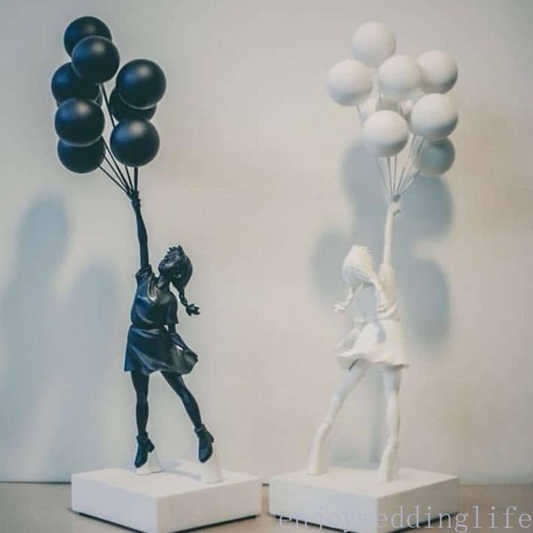 

luxurious balloon girl statues banksy flying balloons girl art sculpture resin craft home decoration christmas gift 57cm
