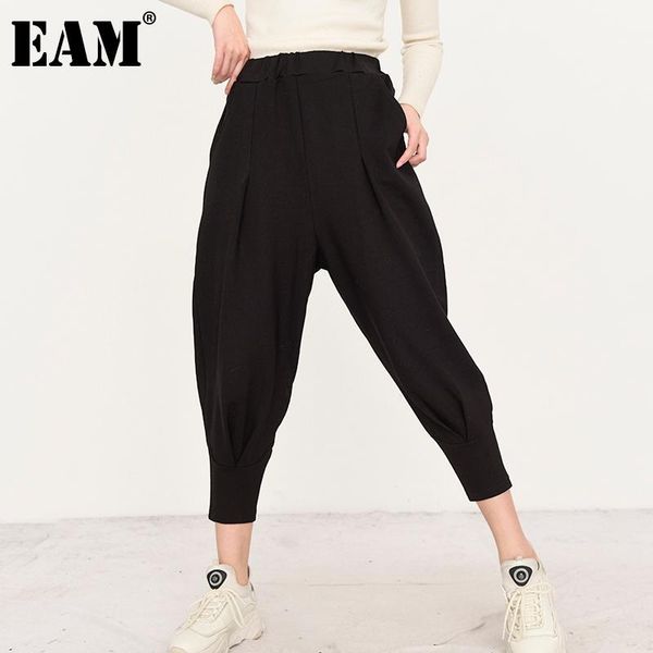 

women's pants & capris [eam] high elastic waist black leisure long haremtrousers loose fit women fashion tide spring autumn 2021 1u7750, Black;white