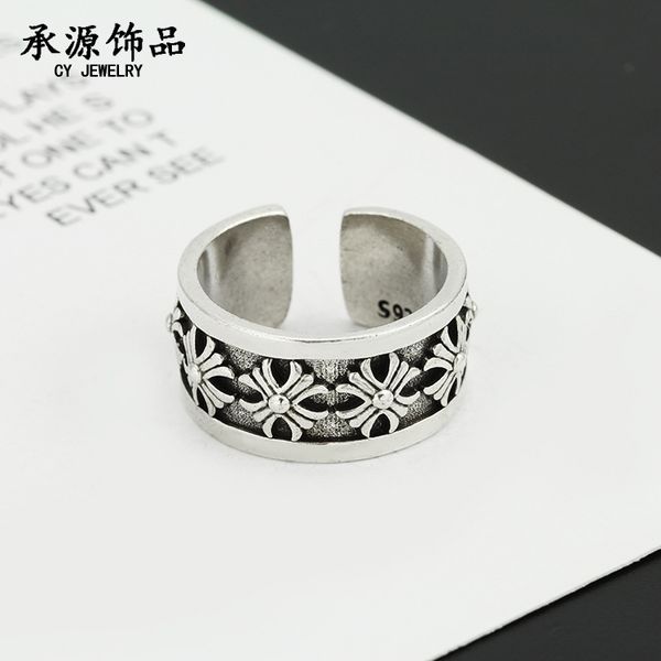 

fashion punk crosin cross thai silver open ring for men and women, Golden;silver