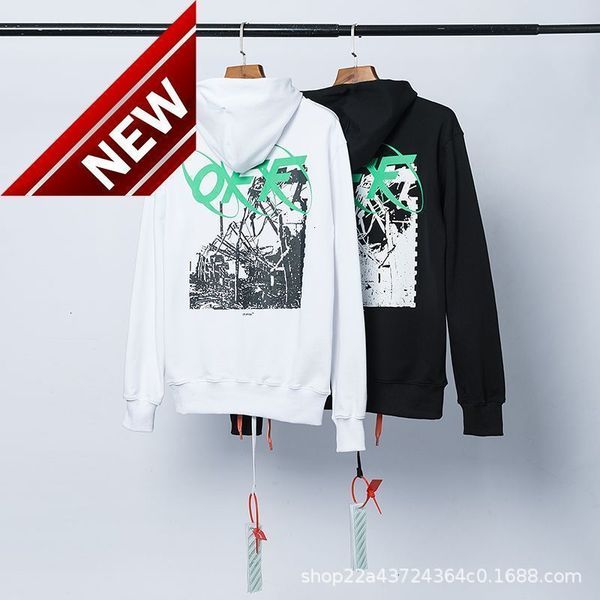 

trendy off style city style printed hoodie casual loose versatile coat, Black