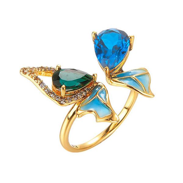 Симпатичные Butterfly Design Ring New Drop Clue Cloisonne Lacquer Inlaid с бриллиантами Резолизуемые кольца для женщин Мода вечеринка Ювелирные изделия Лучший подарок