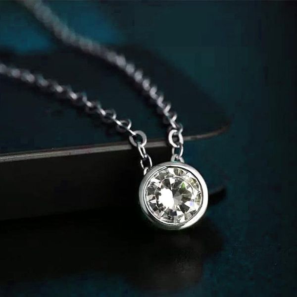 

pendant necklaces huitan minimalist round necklace for women fashion versatile female accessories brilliant cubic zirconia party jewelry, Silver
