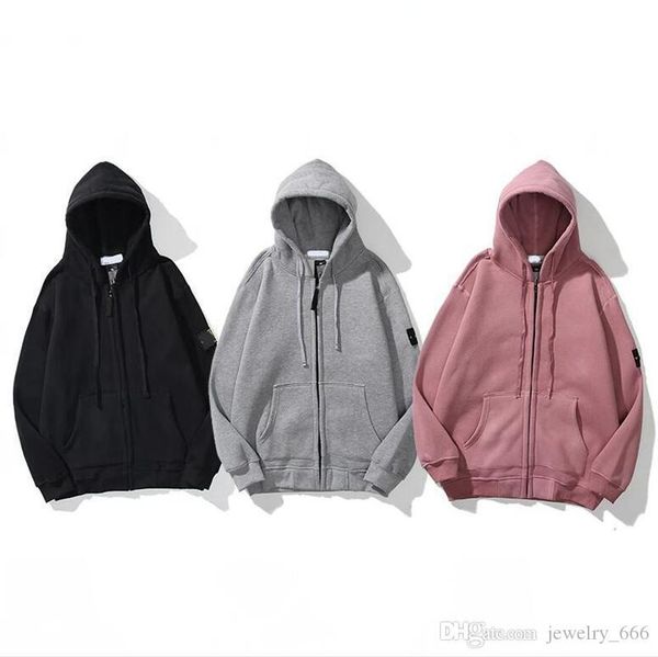 

2021 stone autumn island men casual logo long sleeve hoodies zipper pockets embroidered hooded sweatshirt 022703, Black