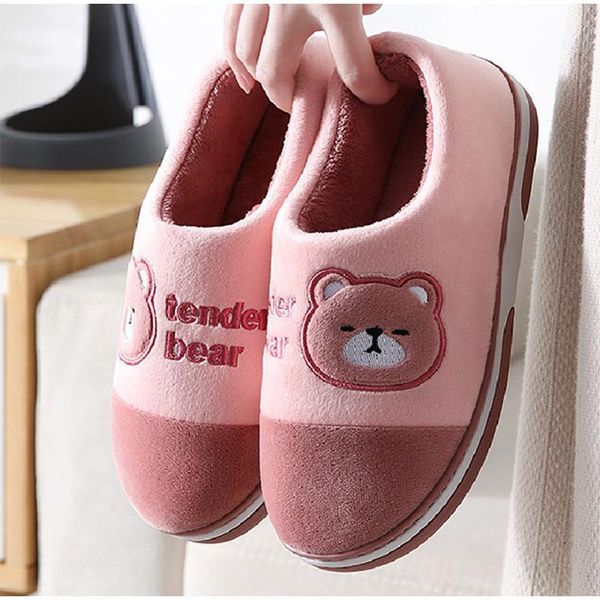 

slippers animal prints cute home short plush warm soft cotton women slipper winter lovers couples floor indoor shoes, Black