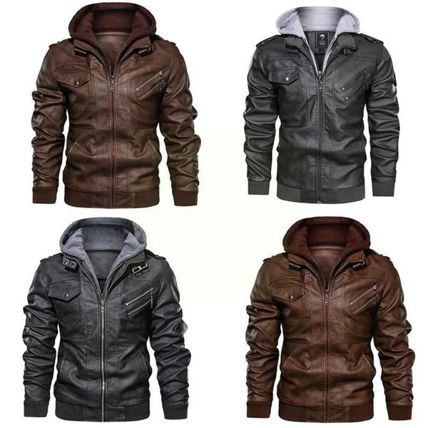 

men's leather & faux jackets slim-fit zipper pu autumn black business a6o9
