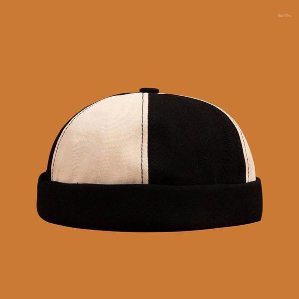 

beanies men women skullcap sailor cap solid color rolled cuff bucket brimless hat leather adjustment buckle cotton hats1