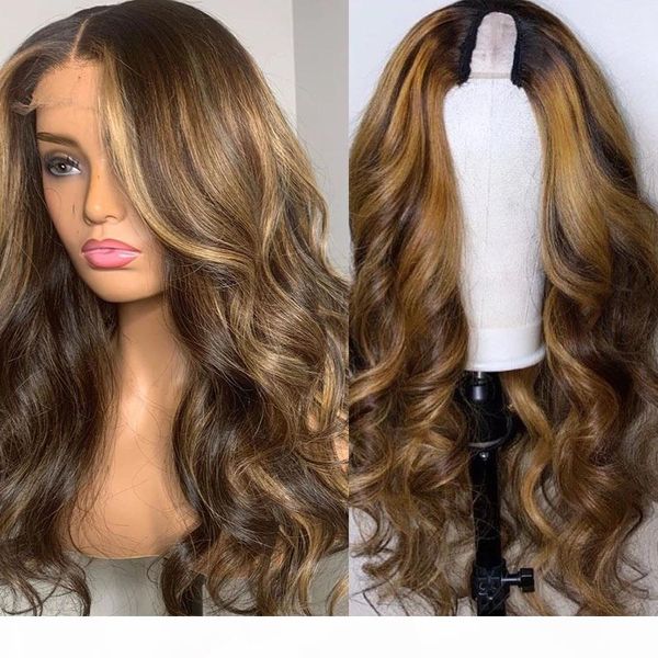 

swiss lace malaysia u part highlight human hair wigs for black women 150density 2x4 u part middle part body wave wigs remy, Black;brown