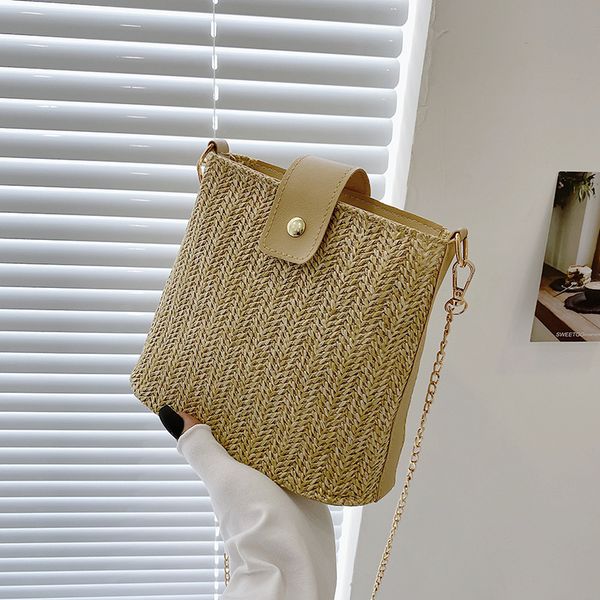

new handbags straw women's 2021 summer trend korean fashion single shoulder bag simple foreign style woven messenger bucket factory dir