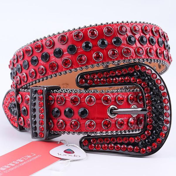 

belts genuine leather red rhinestone belt luxury designer cowboy bling dimond studded for woman man cinturones para hombre, Black;brown