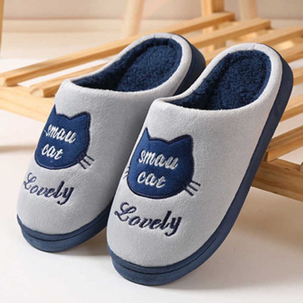

women winter cartoon cat warm plush slippers 2021 fashion ladies house bedroom cotton slides comfort outdoor flat shoes p0828, Black