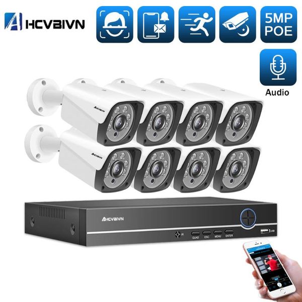 

8ch 5mp hd poe nvr kit cctv security system audio recording ai face detect ip camera outdoor video surveillance camera set