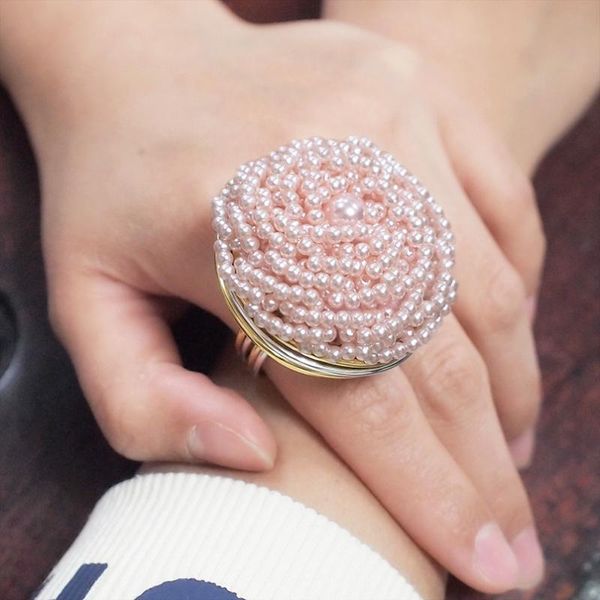 

cluster rings handmade resin beads women fashion jewelry gold color wire enwind finger charm party big ring 2021 ukmoc, Golden;silver