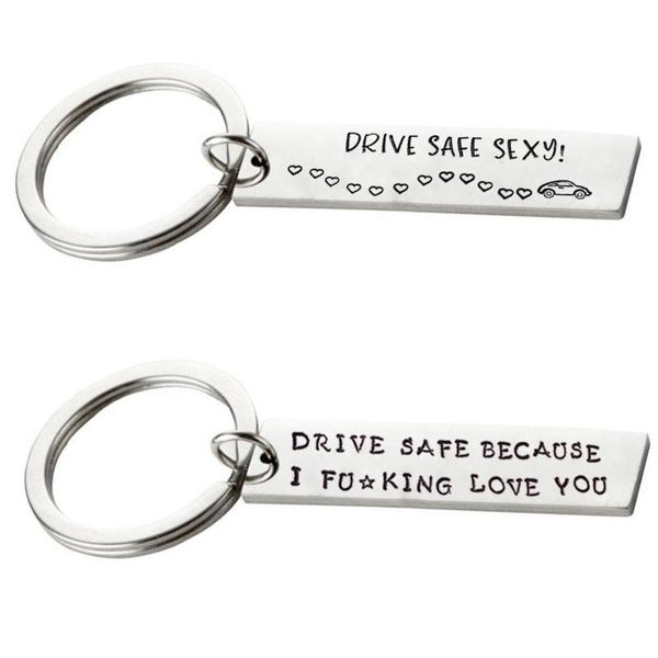 

keychains drive safe keychain love you keyring trucker husband boyfriend girlfriend gift dad valentines day stocking stuffer, Silver