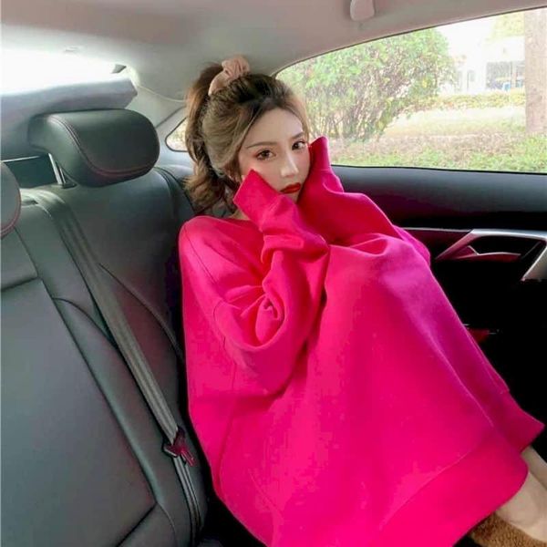 

women's hoodies & sweatshirts rose red sweatshirt 2021 winter korean version of the mid-length plus velvet thick student loose long-sle, Black