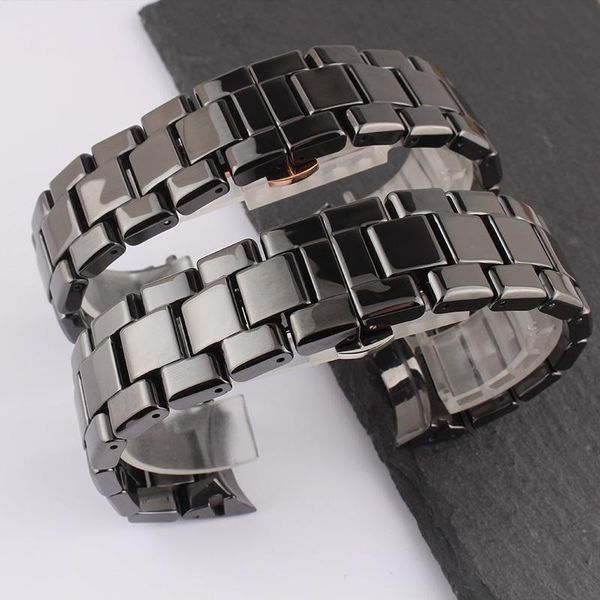 

watch bands shengmeirui for ar1400 ar1410 ceramic band 22mm black arc men's quartz accessories with butterfly buckle, Black;brown