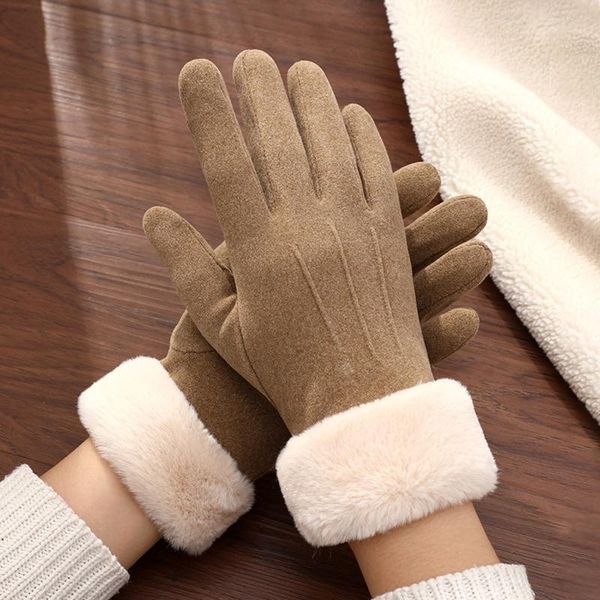 

sports gloves 1 pair winter women fashion autumn cute furry warm mitts full finger mittens outdoor sport female screen, Black