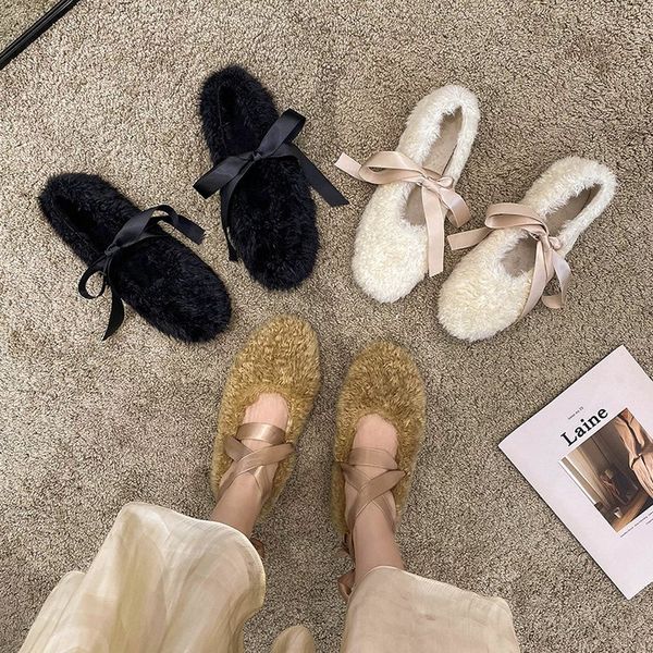 

shoes woman 2022 casual female sneakers flats modis round toe autumn loafers fur new winter dress moccasin cute white fall fashi, Black;white