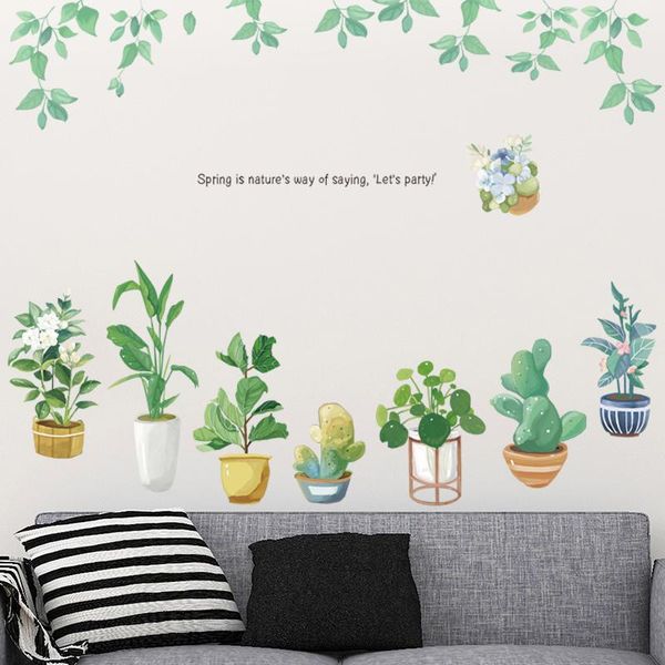 

wall stickers [shijuekongjian] potted plant sticker pvc material diy pot culture decals for living room kitchen house decoration